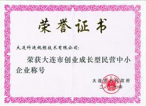 【大连科迪荣获创业成长型民营中小企业称号】PjTime.COM矩阵切换器 获奖信息